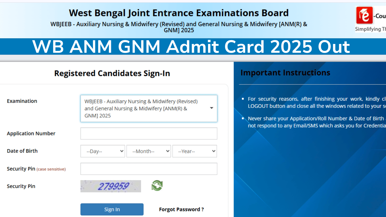 WB ANM GNM Admit Card 2025 Out